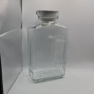 Anchor Hocking Clear Ribbed Glass Pitcher with White Lid Vintage